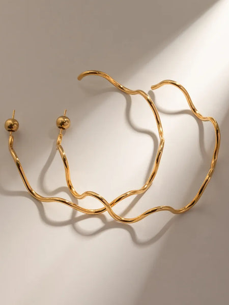 Stainless Steel Wave Shape C-Hoop Earrings