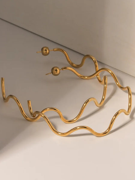 Stainless Steel Wave Shape C-Hoop Earrings
