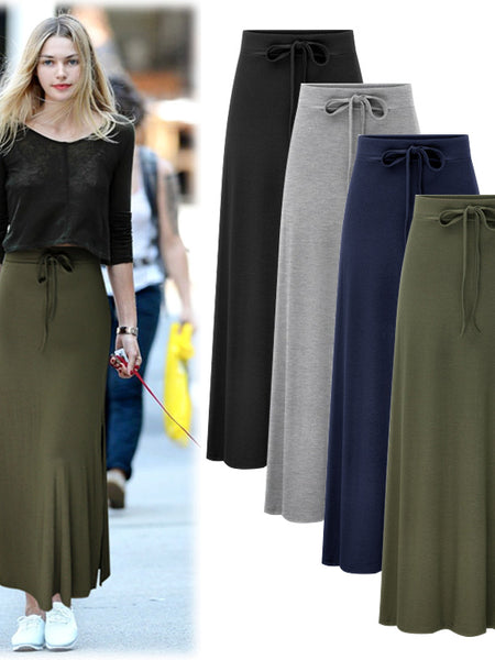 Large size women's fashionable knitted midi skirt weighing 200 pounds, high waist, mid length, slit A-line skirt, elastic over the knee