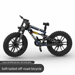 Off road soft tail bicycle assembly building block diamond frame front double suspension rear single suspension chain linkage