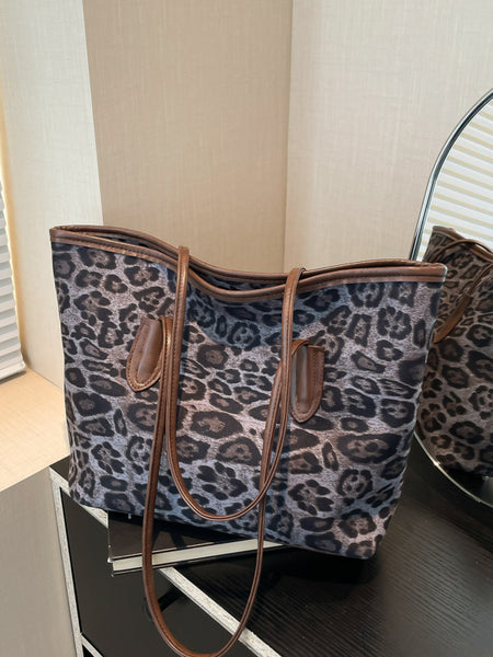 Women's Large-Capacity Fashion Shopping Tote – Leopard-Print PU Leather Shoulder & Hand Carry Bag