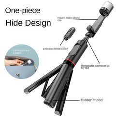 Mobile Phone Bluetooth Selfie Stick with Rotating Fill Light and Hidden Tripod Live Streaming Stand