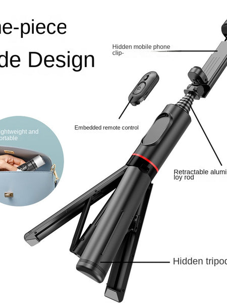Mobile Phone Bluetooth Selfie Stick with Rotating Fill Light and Hidden Tripod Live Streaming Stand
