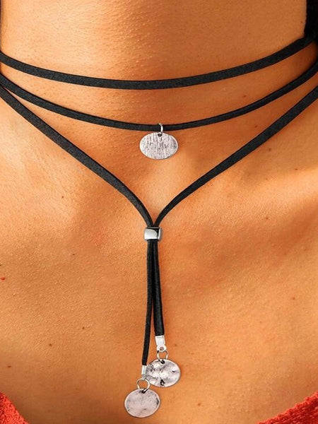 Retro Multi-layer Velvet Cord Pendant Necklace