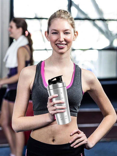Stainless Steel Protein Shaker Bottle with Mixing Ball - Leak-Proof Gym & Sports Portable Shaker Cup