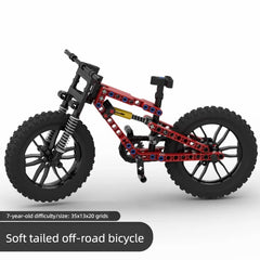 Off road soft tail bicycle assembly building block diamond frame front double suspension rear single suspension chain linkage