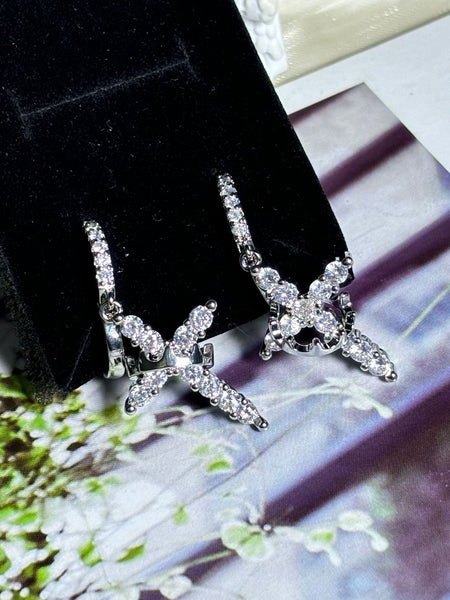 Rotating Crown Cross Earrings Set with Zircon