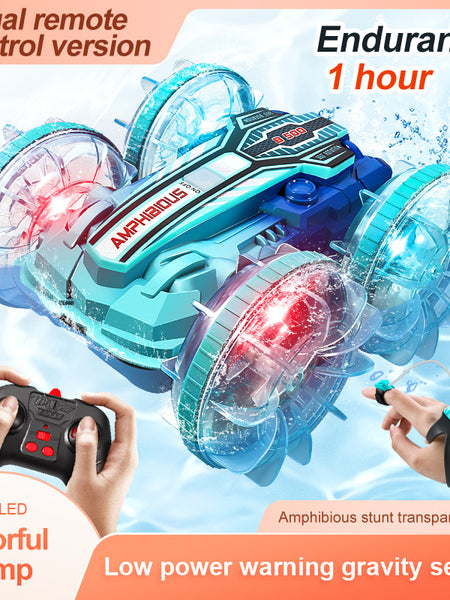 Colorful light wheel double-sided stunt amphibious remote control car watch dual control four-wheel drive power
