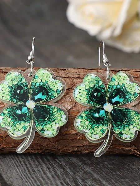 Lucky Clover Acrylic Dangle Earrings