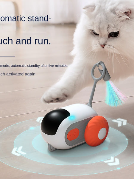 Pet Attraction Running Car Smart Toy Teaser Wand Feather Toy Autonomous Driving Mode