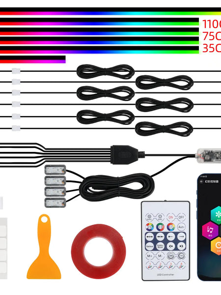 10 in 1 Car LED Acrylic Light Strip RGB Symphony Auto Interior Strip Lights Remote/APP Control Decorative Atmosphere Lamp