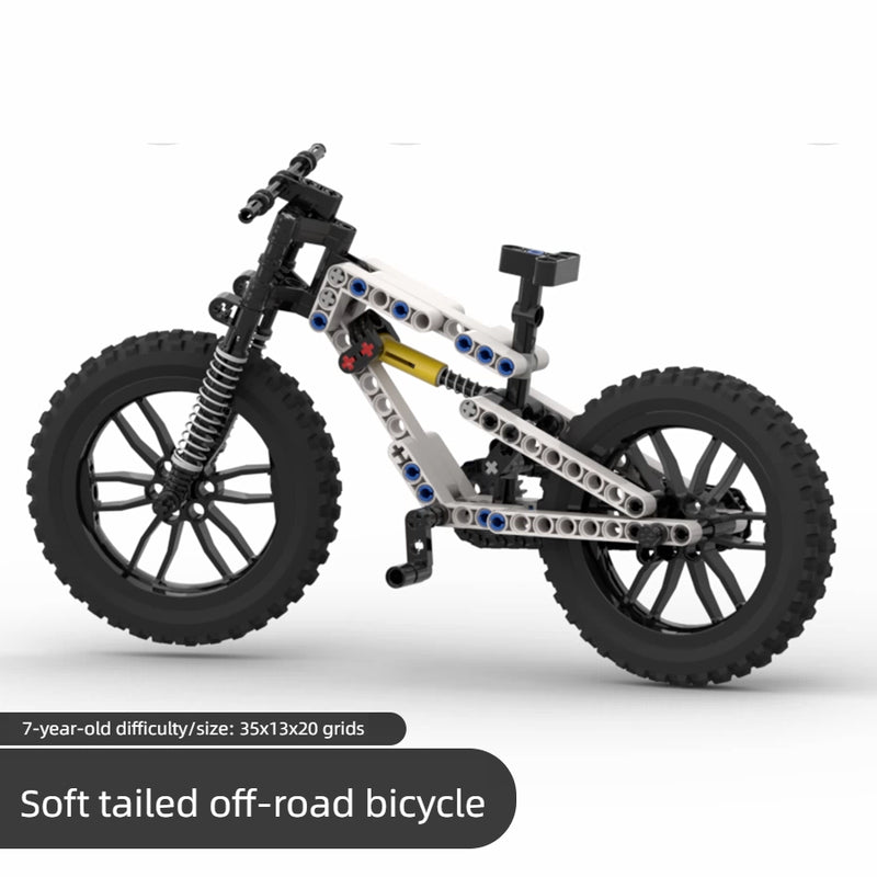 Off road soft tail bicycle assembly building block diamond frame front double suspension rear single suspension chain linkage