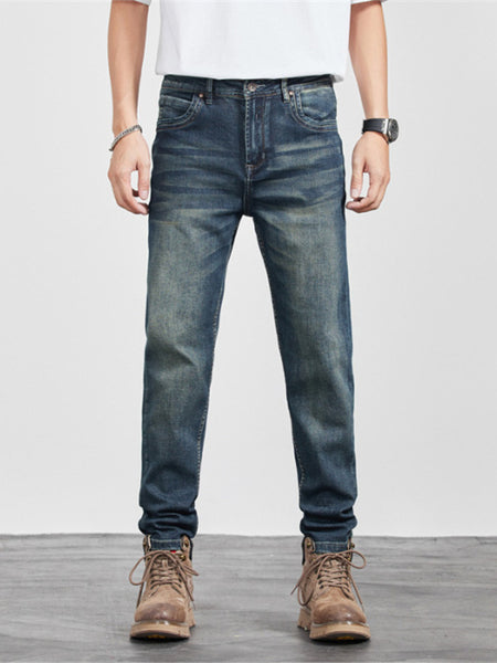 Mens Retro Yellow-Clay Blue Versatile Straight-Cut Casual Long Pants