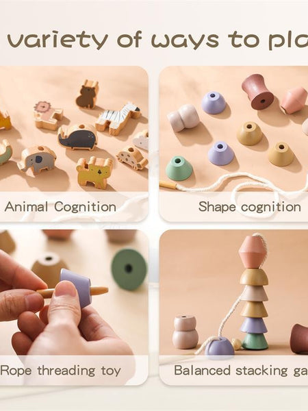Montessori Children's Educational Toy Animal Lacing Beads 1-3 Years Wooden Baby Threading Toy