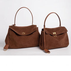 Vintage Suede Matte Kelly Bag — Elegant Shoulder, Crossbody & Underarm Tote for Women