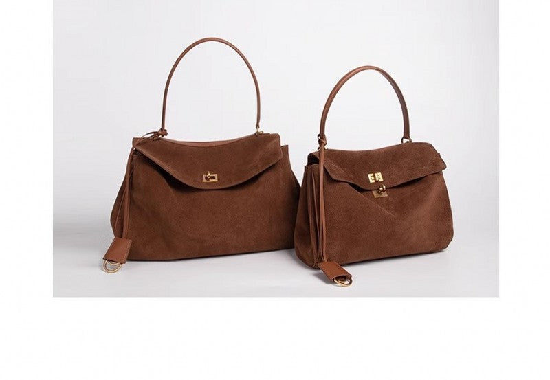 Vintage Suede Matte Kelly Bag — Elegant Shoulder, Crossbody & Underarm Tote for Women