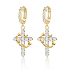 Rotating Crown Cross Earrings Set with Zircon