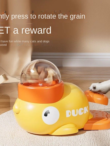 Pet Dog Automatic Feeder Cat Self-Entertainment Toy Snack Freeze-Dried Food Dispenser Yellow Duck Cat Treat Dispensing Toy