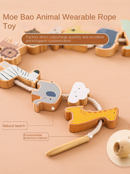 Montessori Children's Educational Toy Animal Lacing Beads 1-3 Years Wooden Baby Threading Toy