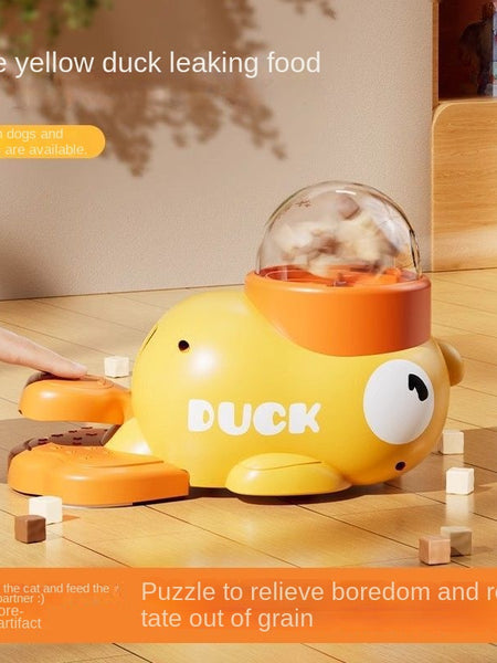 Pet Dog Automatic Feeder Cat Self-Entertainment Toy Snack Freeze-Dried Food Dispenser Yellow Duck Cat Treat Dispensing Toy