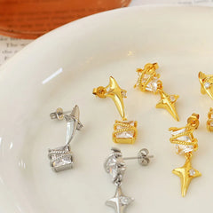 Zircon Copper Geometric Drop Earrings