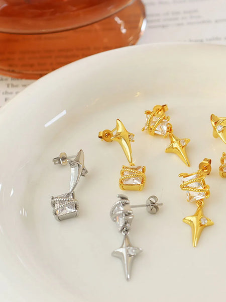 Zircon Copper Geometric Drop Earrings