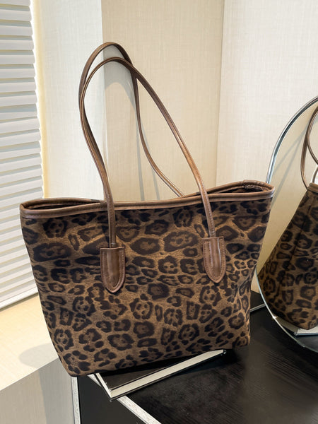 Women's Large-Capacity Fashion Shopping Tote – Leopard-Print PU Leather Shoulder & Hand Carry Bag