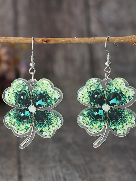 Lucky Clover Acrylic Dangle Earrings