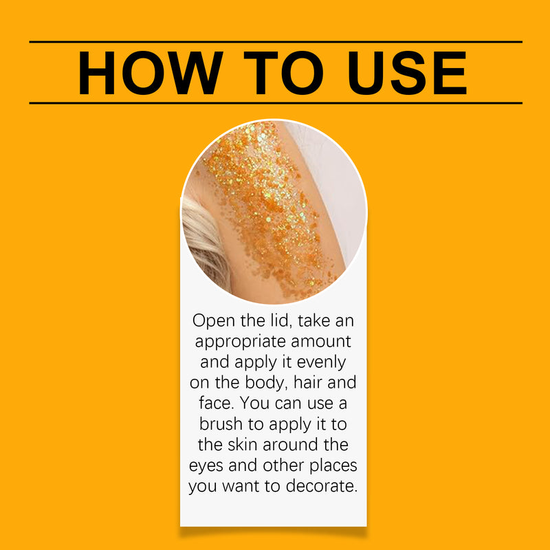 EELHOE Orange Glitter Glitter Gel Facial Body Collarbone Hair Evening Party Festive Bash Brightening Glitter