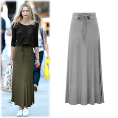 Large size women's fashionable knitted midi skirt weighing 200 pounds, high waist, mid length, slit A-line skirt, elastic over the knee