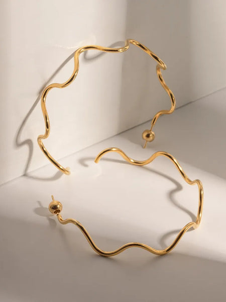 Stainless Steel Wave Shape C-Hoop Earrings
