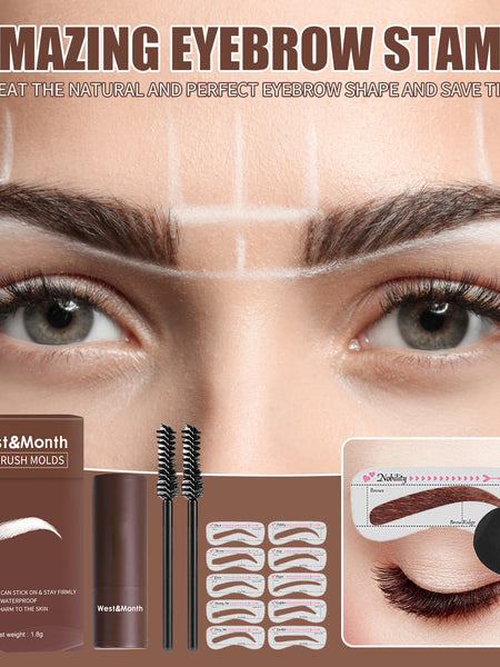 West&month 24 Thrush Molds, Lazy Brow Print Eyebrow Powder Set Durable Waterproof, Sweat Resistant, Makeup Free And Smudge