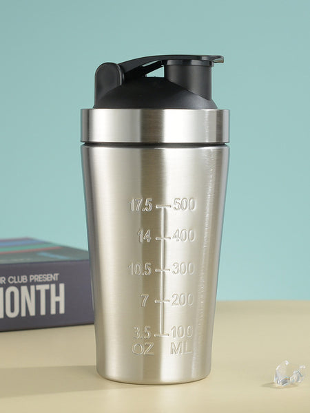 Stainless Steel Protein Shaker Bottle with Mixing Ball - Leak-Proof Gym & Sports Portable Shaker Cup