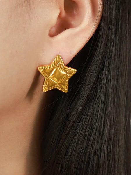 Minimalist and Personalized Geometric Jewelry Texture Lace Pentagram Design Titanium Steel Earrings