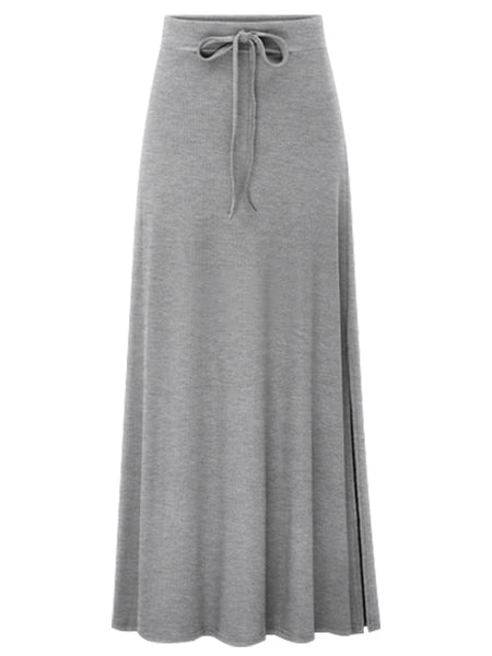 Large size women's fashionable knitted midi skirt weighing 200 pounds, high waist, mid length, slit A-line skirt, elastic over the knee
