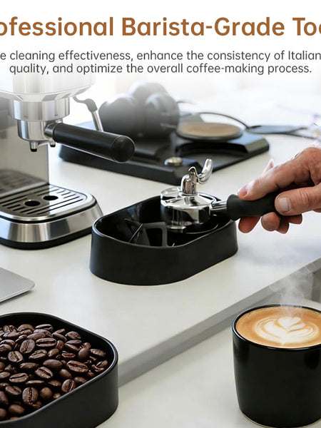 Coffee Portafilter Cleaning Kit - Machine Brush & Stand Set for Espresso, Wine Barrel, Bar & Stainless Steel Kitchen Tools