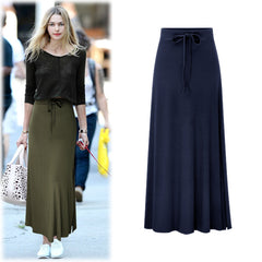 Large size women's fashionable knitted midi skirt weighing 200 pounds, high waist, mid length, slit A-line skirt, elastic over the knee