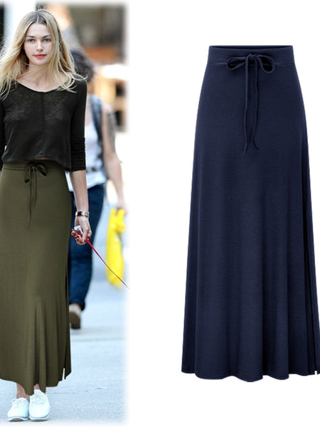 Large size women's fashionable knitted midi skirt weighing 200 pounds, high waist, mid length, slit A-line skirt, elastic over the knee