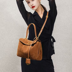 Vintage Suede Matte Kelly Bag — Elegant Shoulder, Crossbody & Underarm Tote for Women