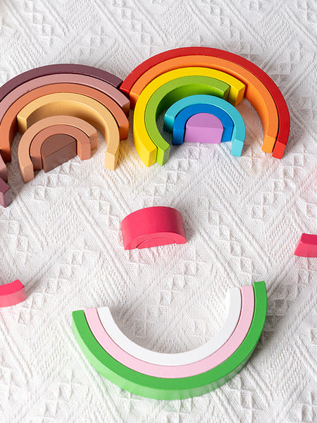 Wooden Rainbow Building Blocks for Children's Intellectual Development and Color Recognition Educational Toy