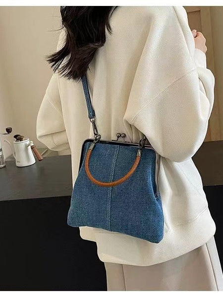 Small handbag women's handbag handmade denim splicing hand-held crossbody bag single shoulder bag small shoulder bag