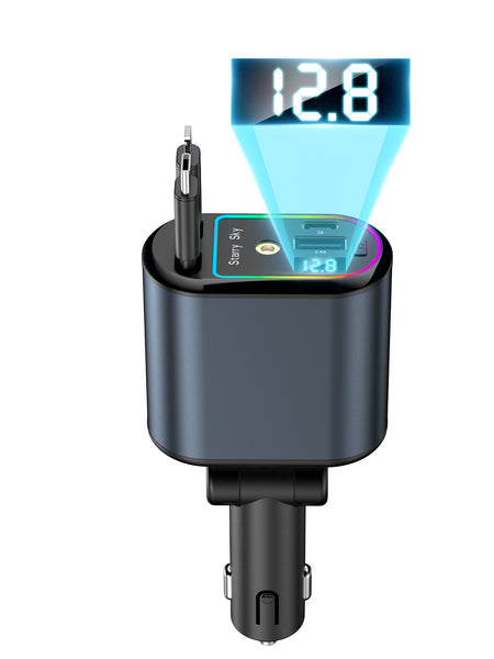 New C9 Starry Sky Fast Charging 120W Retractable Car Charger with 4-in-1 Multi-functional Digital Display