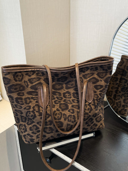 Women's Large-Capacity Fashion Shopping Tote – Leopard-Print PU Leather Shoulder & Hand Carry Bag