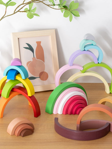 Wooden Rainbow Building Blocks for Children's Intellectual Development and Color Recognition Educational Toy