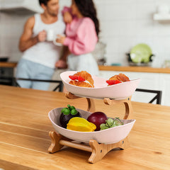 2-Tier Bamboo Fruit Stand for Kitchen, Space Saving Countertop Organizer with Ventilation to Keep Produce Fresh