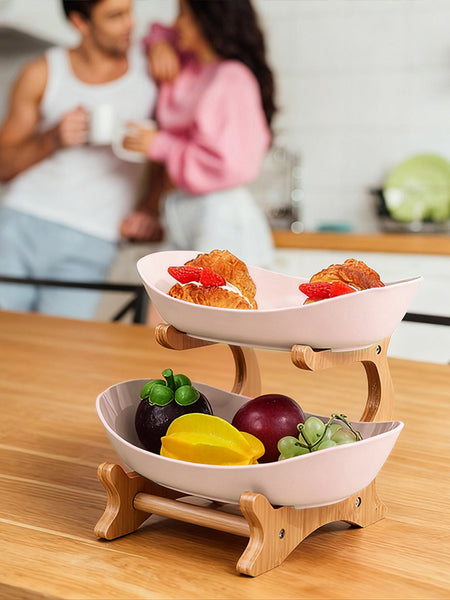 2-Tier Bamboo Fruit Stand for Kitchen, Space Saving Countertop Organizer with Ventilation to Keep Produce Fresh