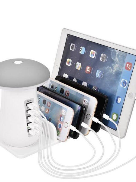 Multi Port Quick charger 3.0 Mushroom Lamp QC3.0 Charge for smart phone  Led Lamp USB Charging Station Dock