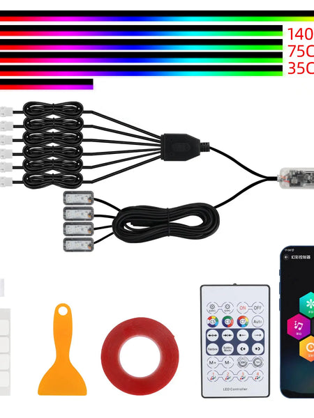 10 in 1 Car LED Acrylic Light Strip RGB Symphony Auto Interior Strip Lights Remote/APP Control Decorative Atmosphere Lamp