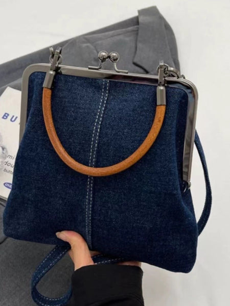 Small handbag women's handbag handmade denim splicing hand-held crossbody bag single shoulder bag small shoulder bag