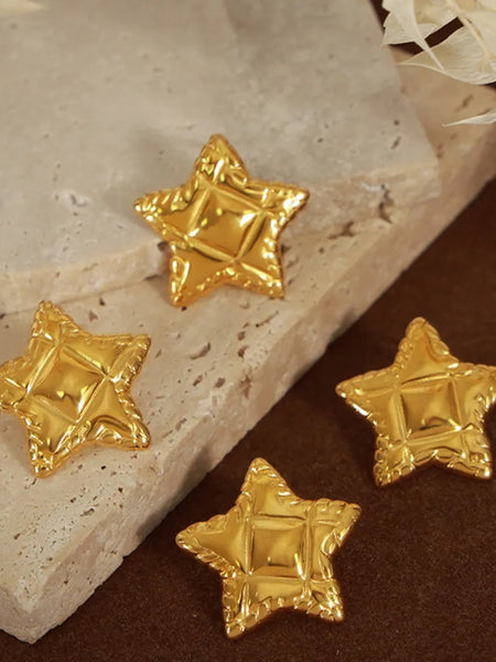 Minimalist and Personalized Geometric Jewelry Texture Lace Pentagram Design Titanium Steel Earrings